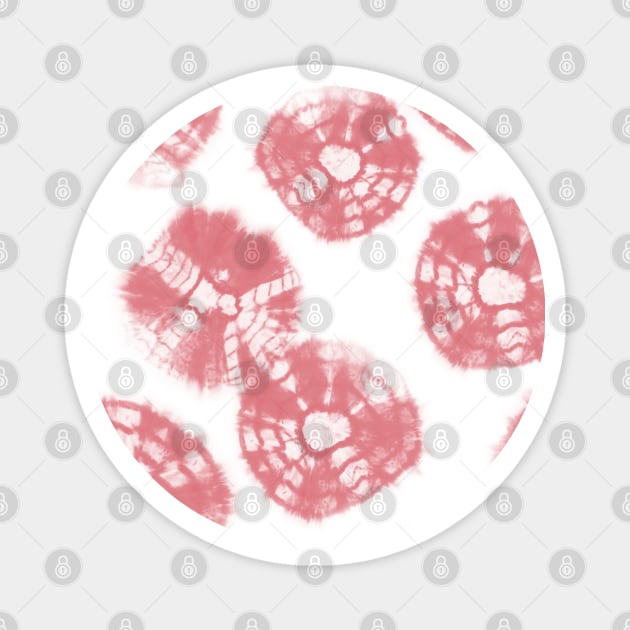 Shibori Kumo tie dye watermelon pink dots over white Magnet by marufemia